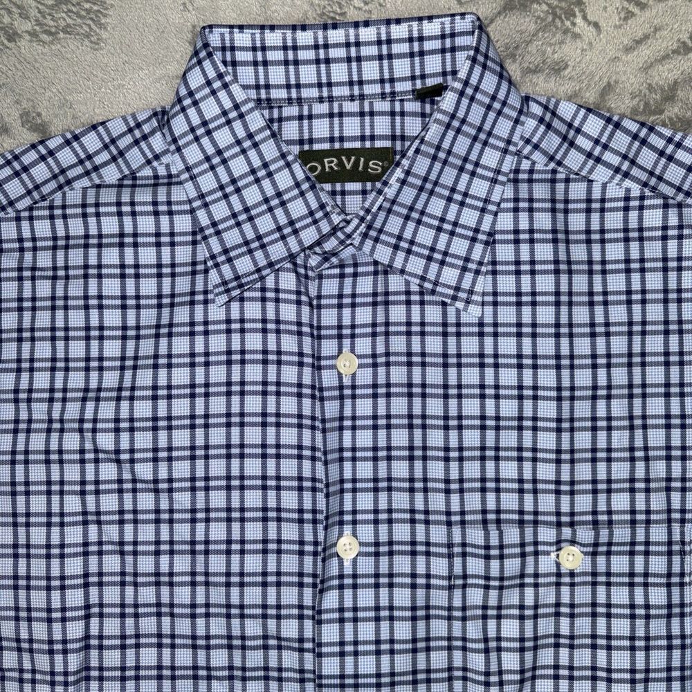 Orvis Shirt Mens Large Blue Windowpane Houndstooth Long Sleeve Outdoors Hiking